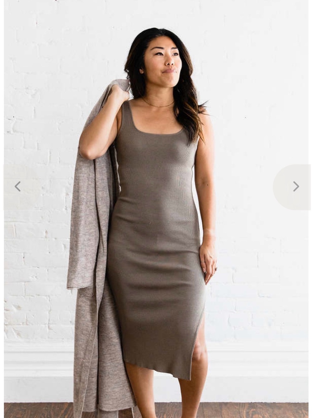 Scoop Neck Ribbed Midi Dress in Taupe